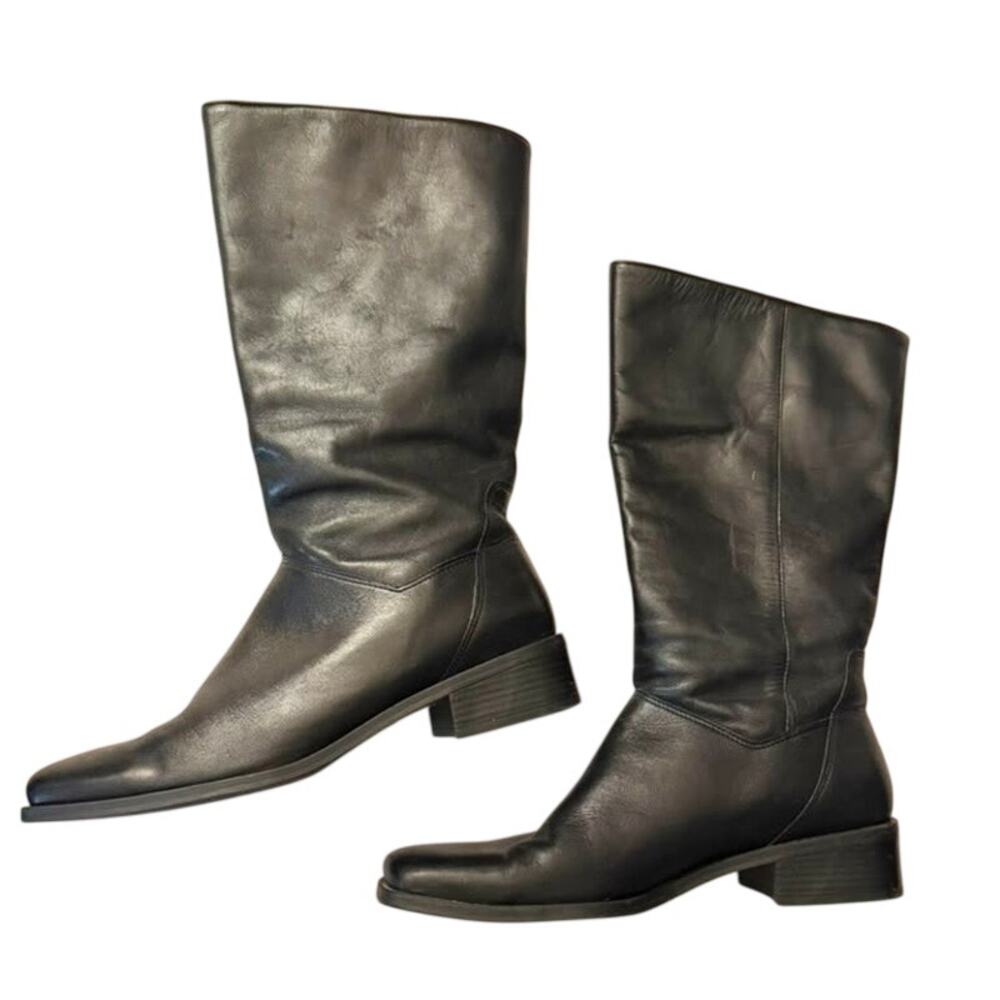 Vintage 1990's Naturalizer Black Leather Pull On Square Toe Boots sz. 8M